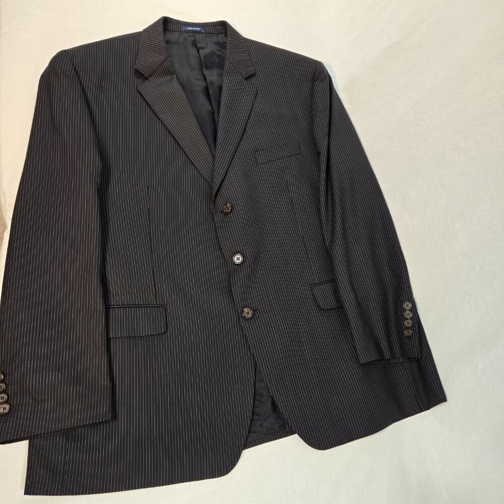 RALPH LAUREN Dillard's BLACK 100% Wool WHITE Pinstripe Blazer Men's Size 50R. - Picture 5 of 17